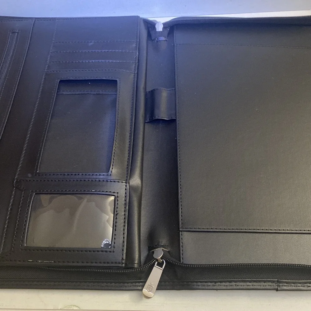 Cossini Black Superior Vegan Leather Business Portfolio with Zipper –